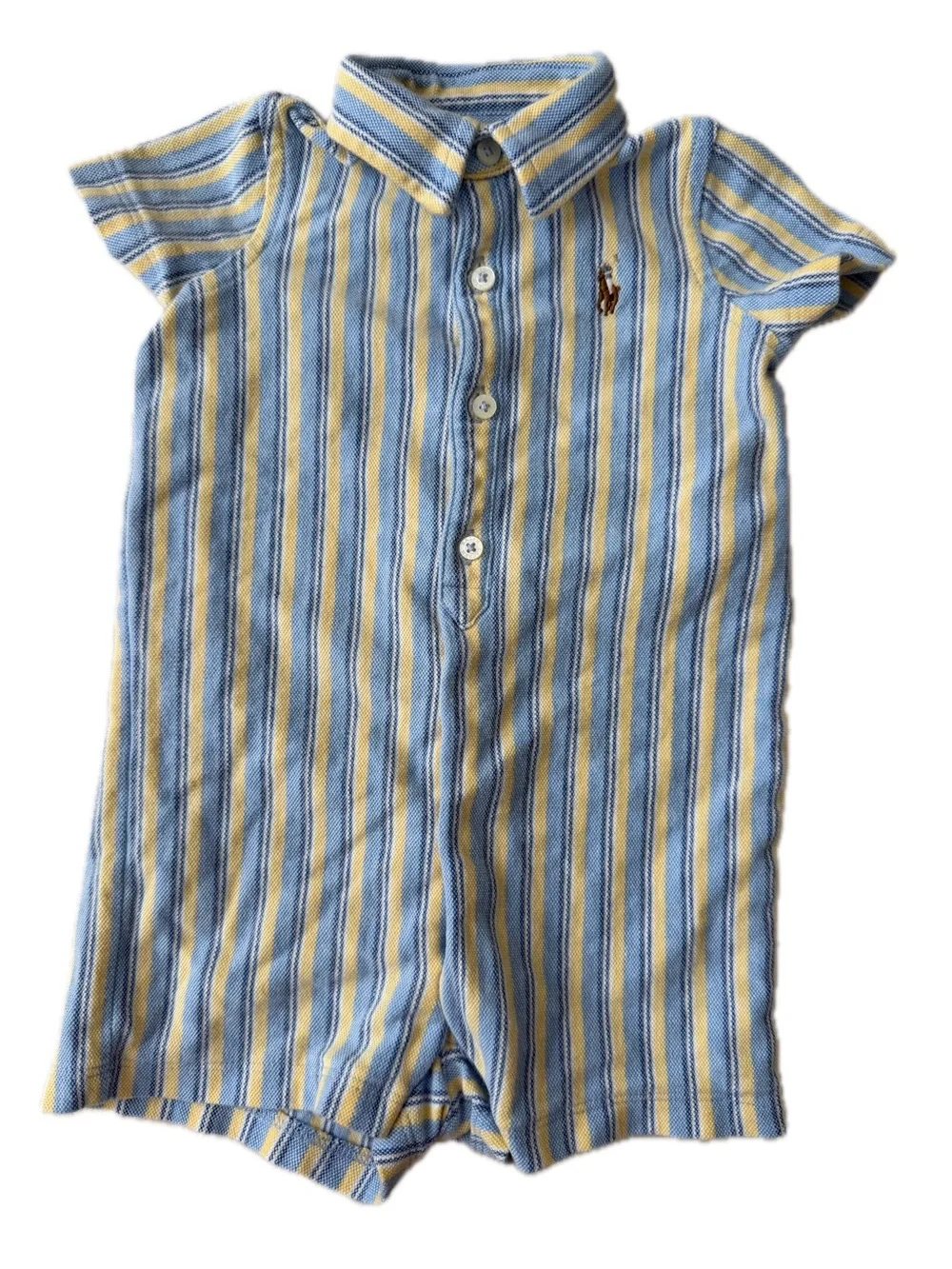Ralph Lauren Blue & Yellow Striped Button-Down Romper